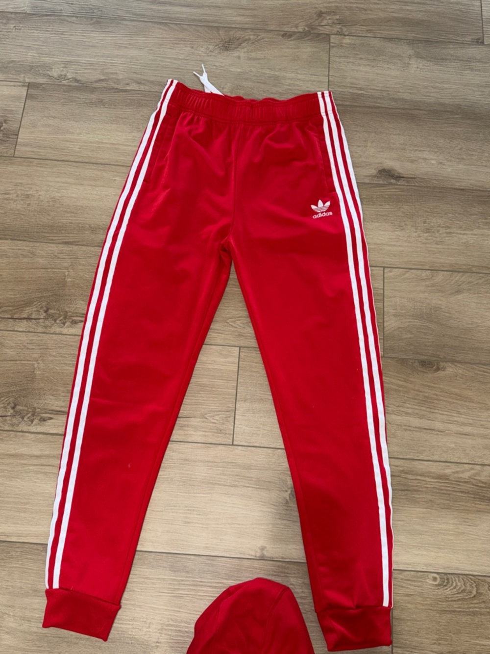 adidas Red Hoodie and Three-Stripe Track Pants Set with glitter accent XLarge - Picture 8 of 8